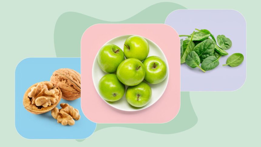 walnuts, green apples, spinach